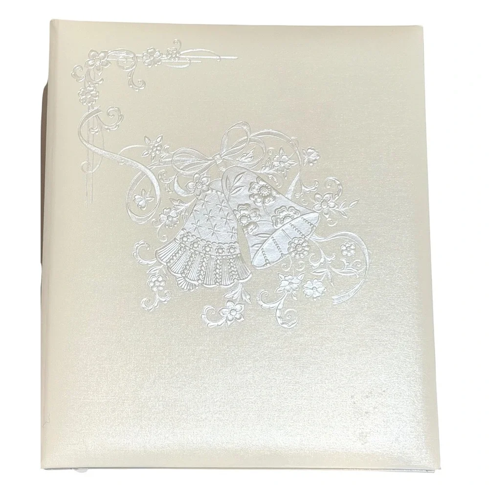 Hallmark Wedding Memory Book Cream Faux Leather Silver Embossed Vintage Unused
